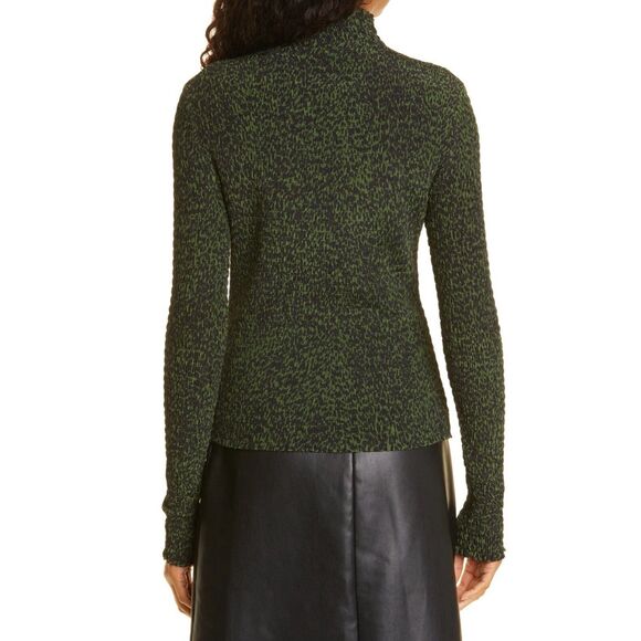 NWT Proenza Schouler White Label Smocked Dot Mock Neck Top in Fern Green & Black - Picture 4 of 14